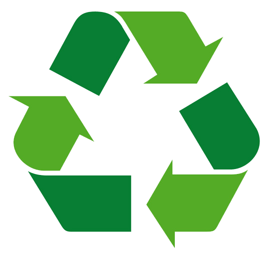 A green recycling symbol on a white background